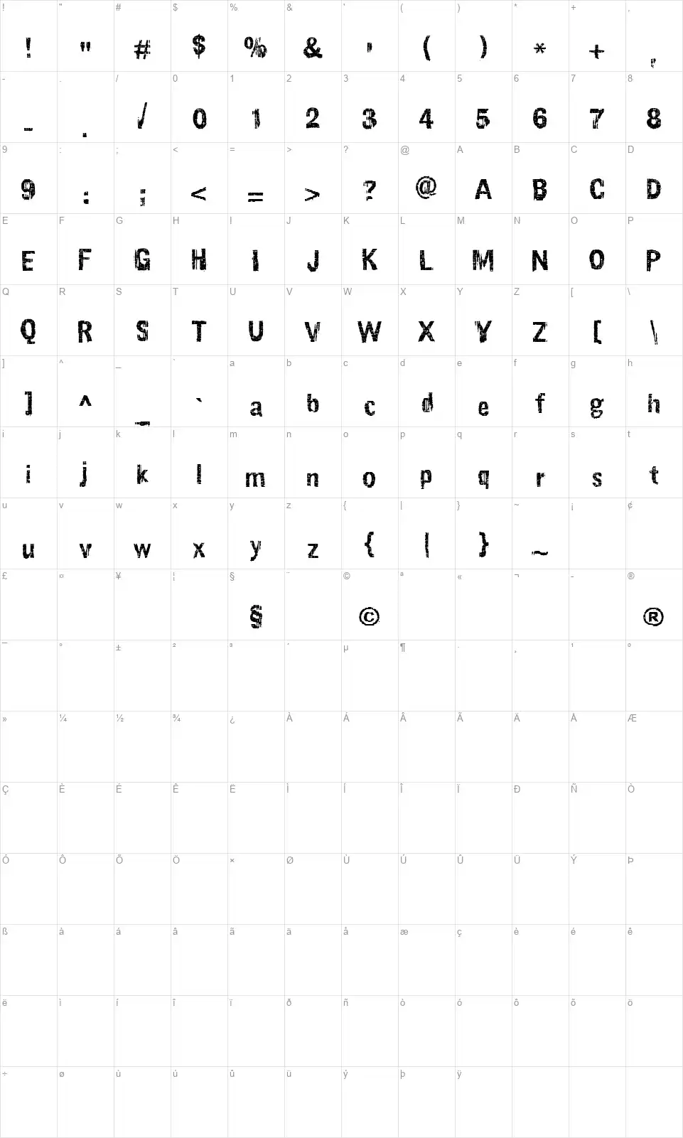 Slawterhouse Swinggangfont character map