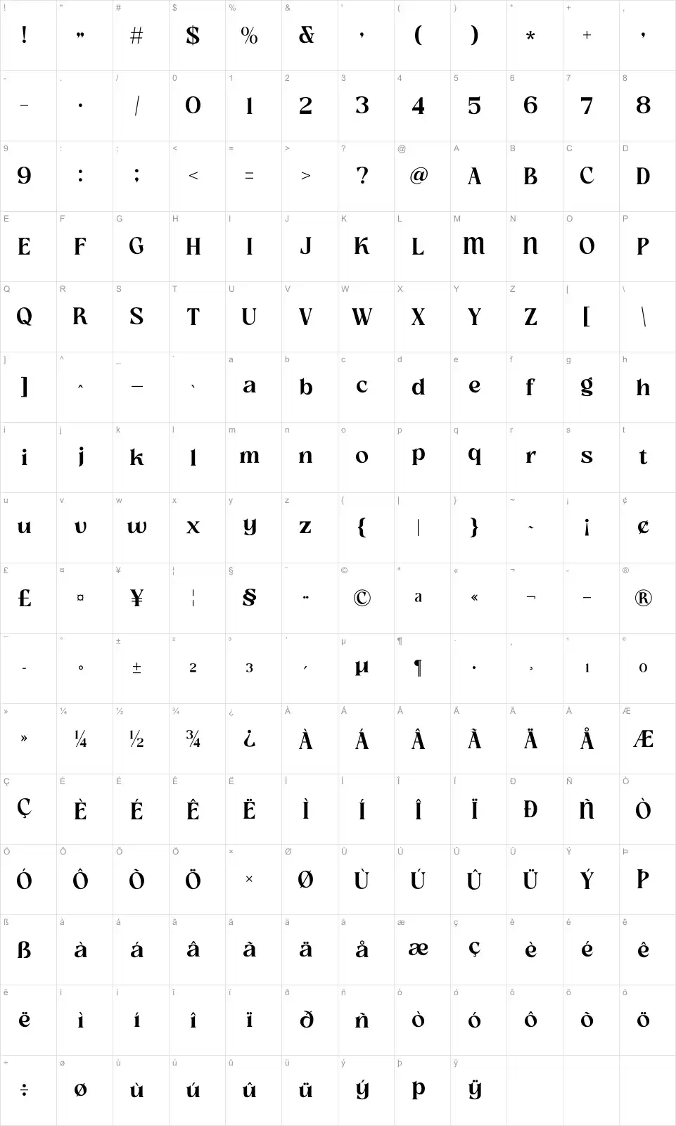 Slow Bar Stories Mapa de caracteres Slow Bar Storiesfont character map