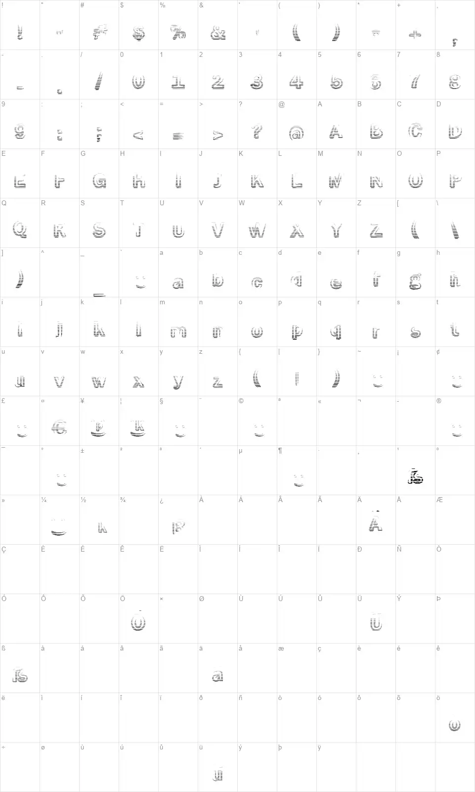 Smoke Rasterizedfont character map