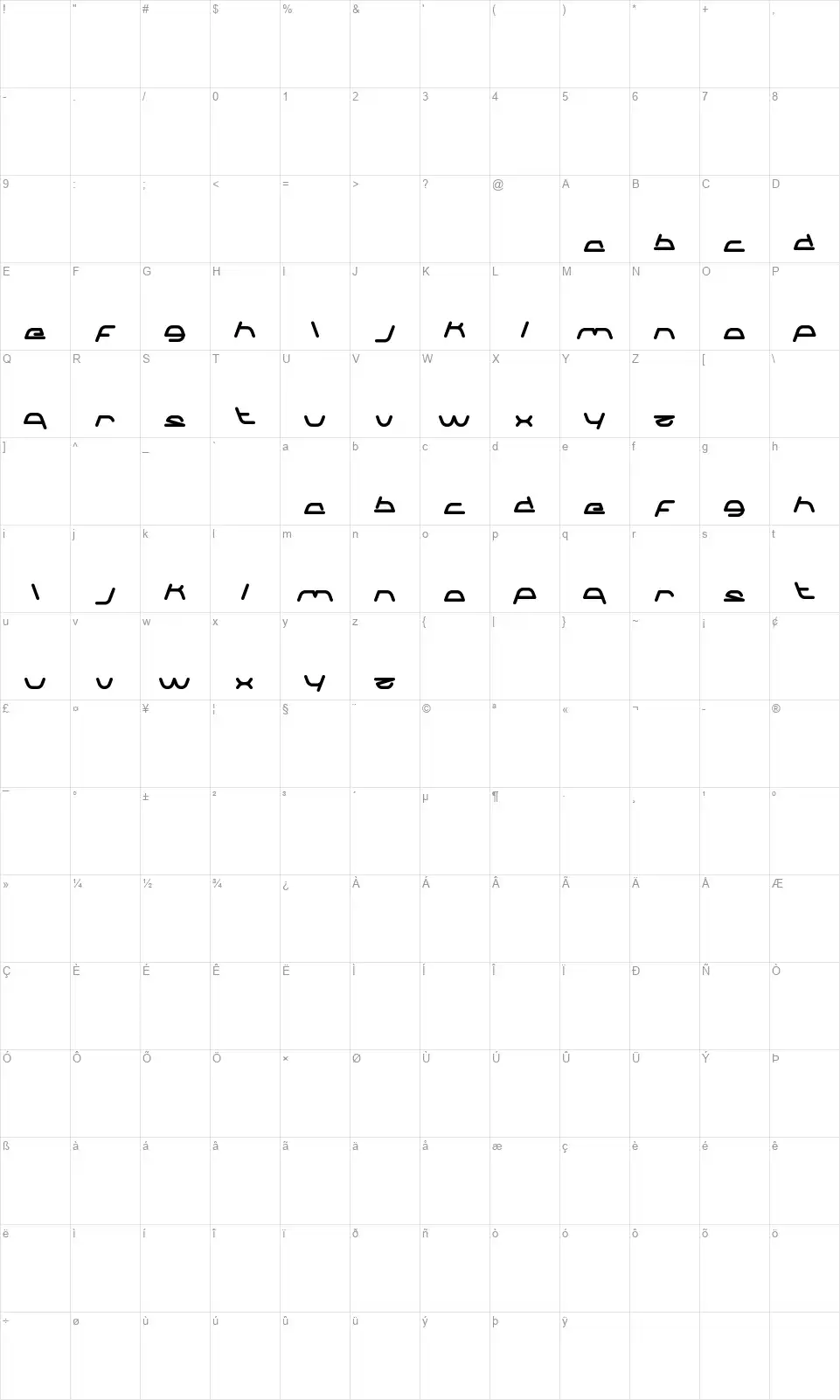 Sneak Peeksfont character map