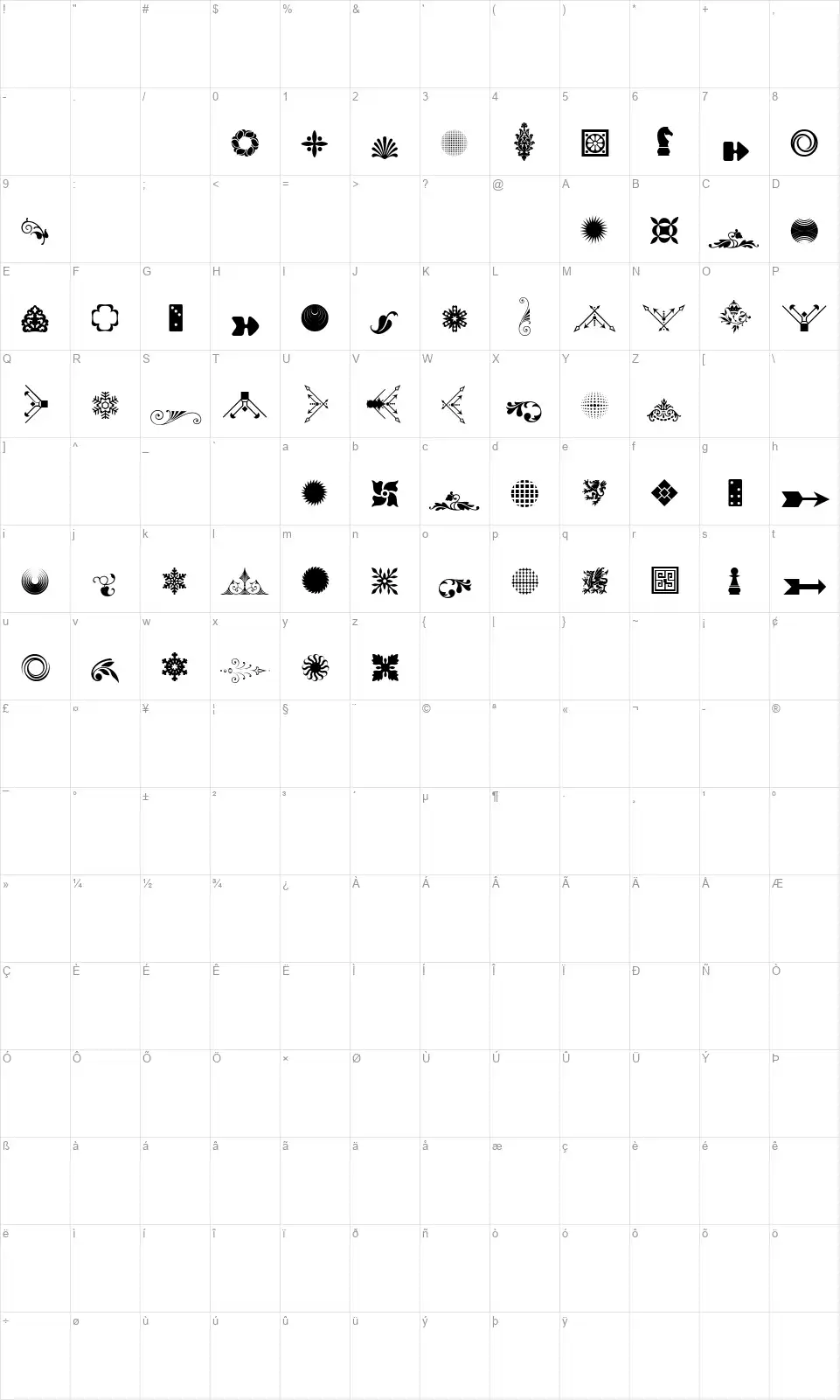 Soft Ornaments Seventeenfont character map