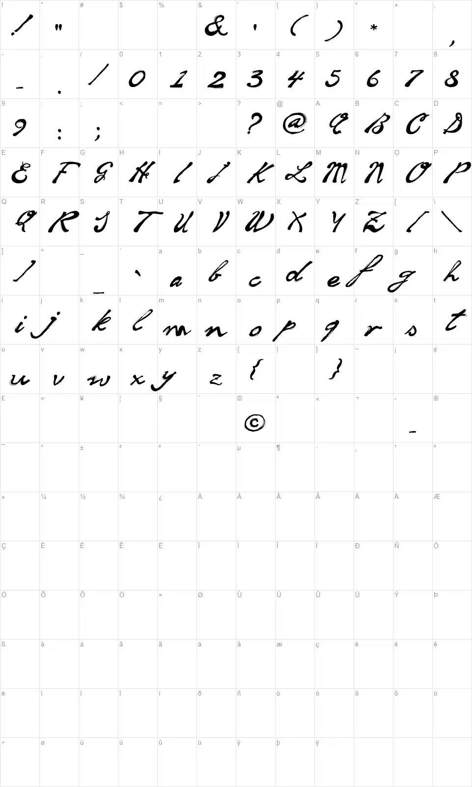 Soul Handwritingfont character map