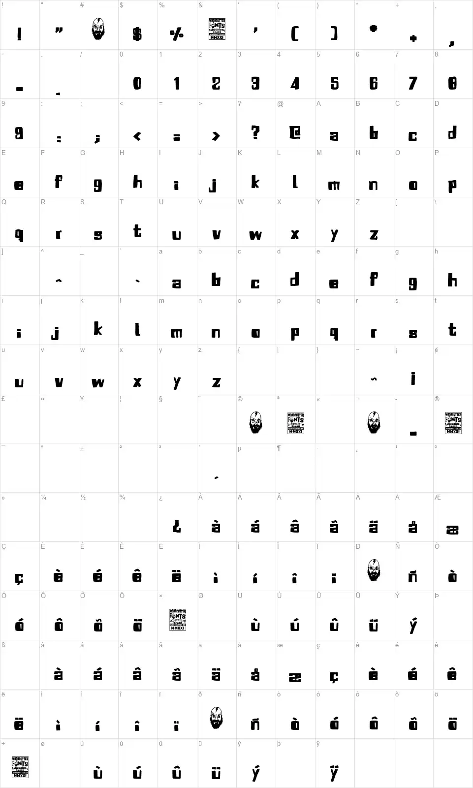 Space Packet Protocolfont character map