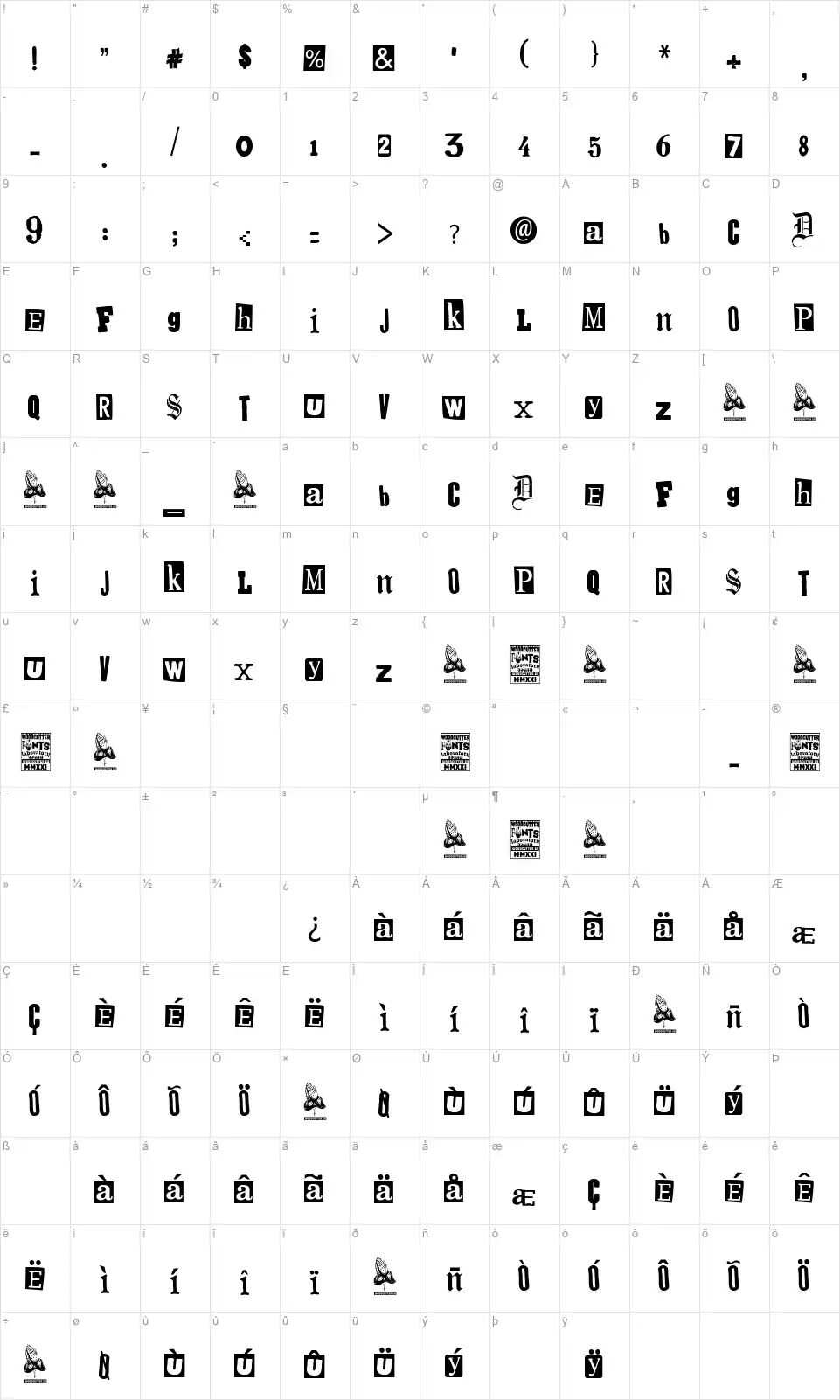Spanish Faithfont character map