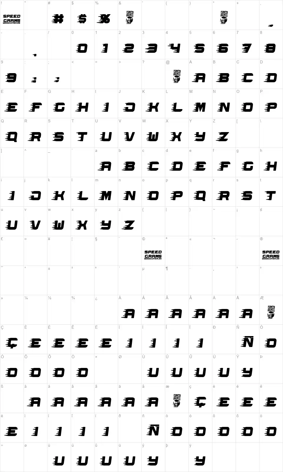 Speed Gramsfont character map