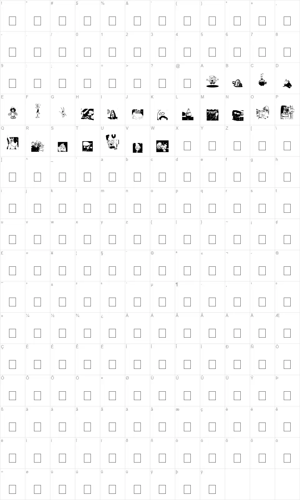 Spongebob Dingpantsfont character map