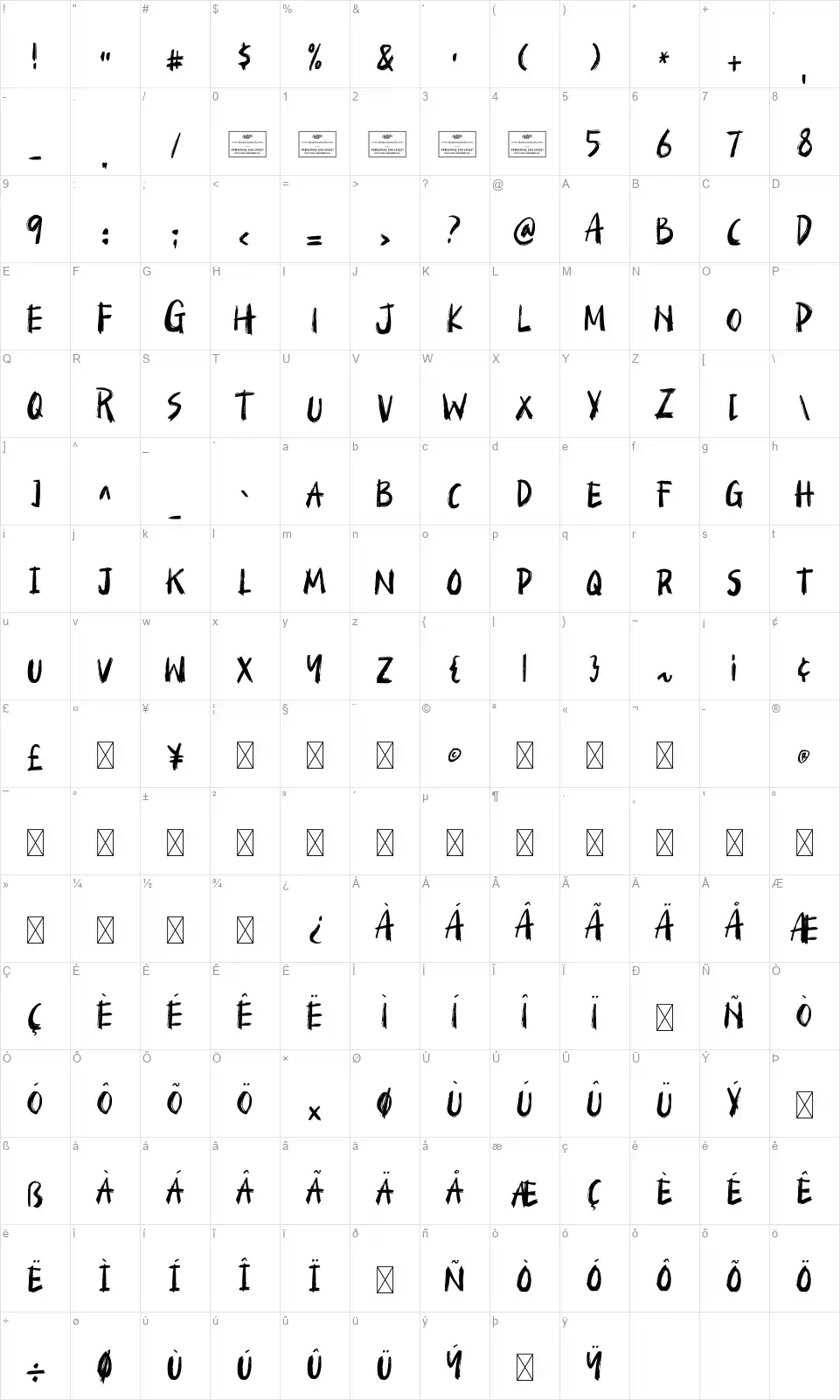 Spooky And Dreadfulfont character map