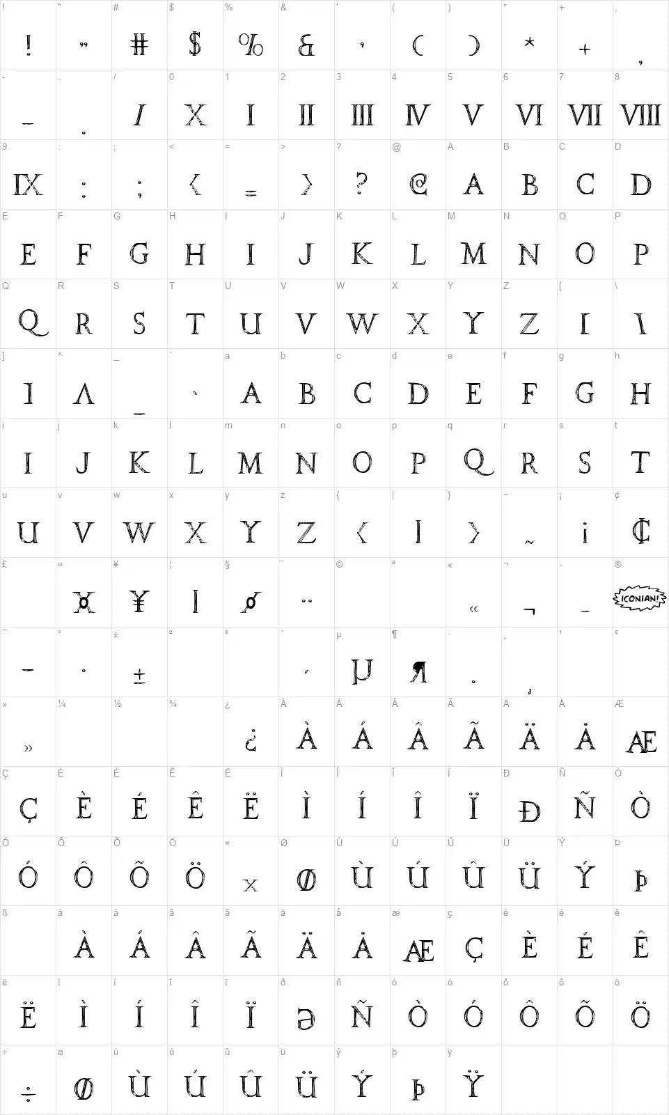 SPQRfont character map