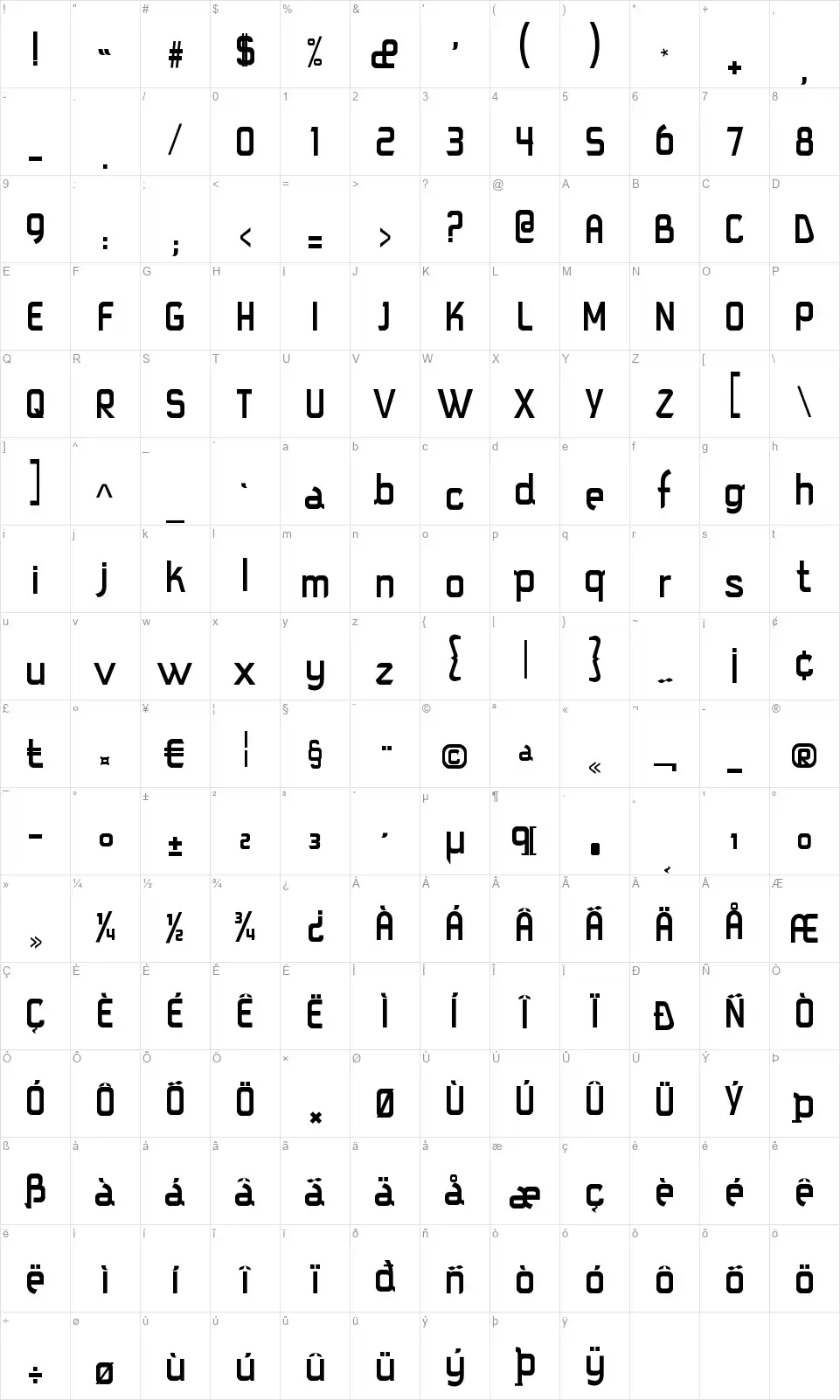 Square iMMfont character map