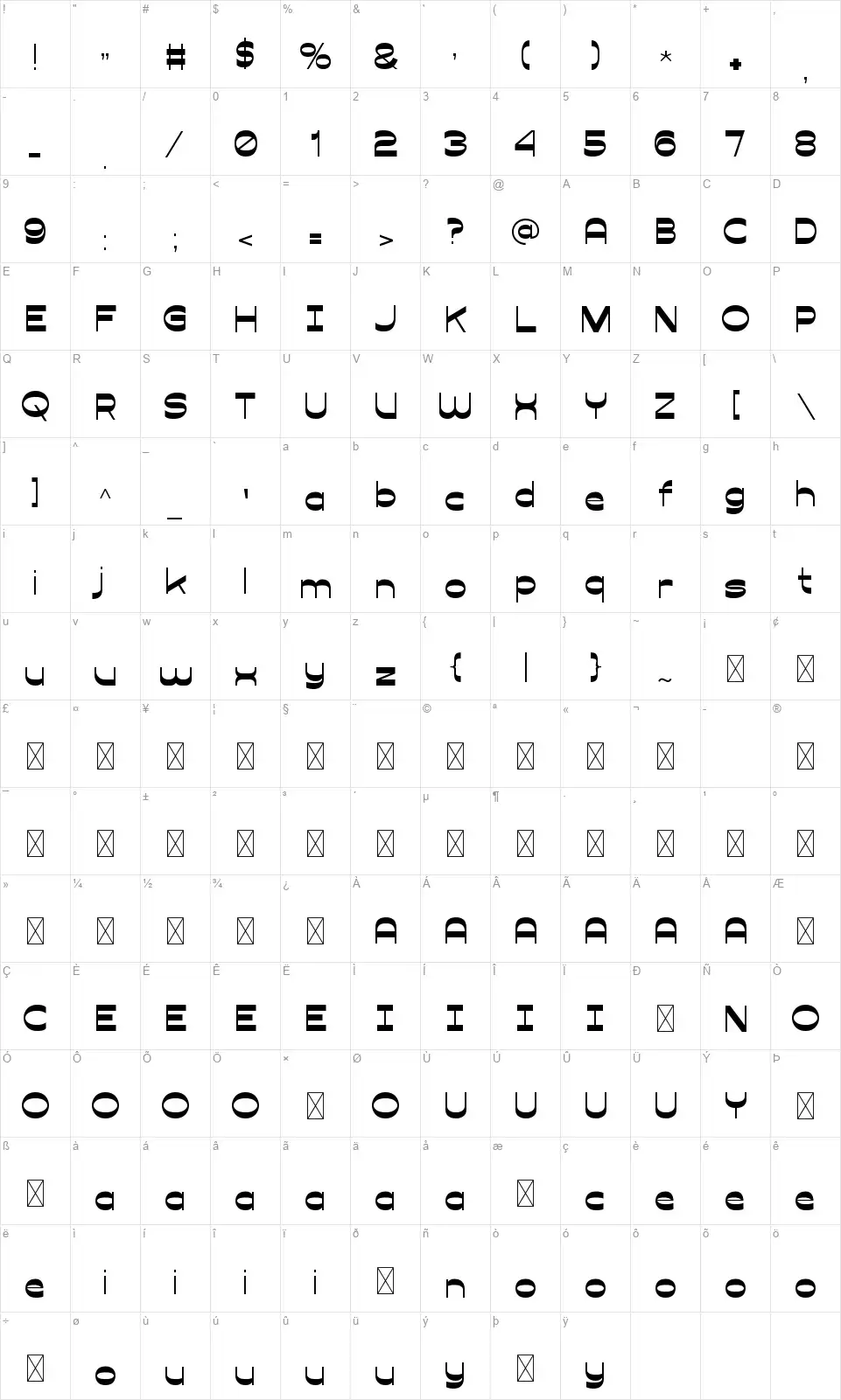 Stackerfont character map