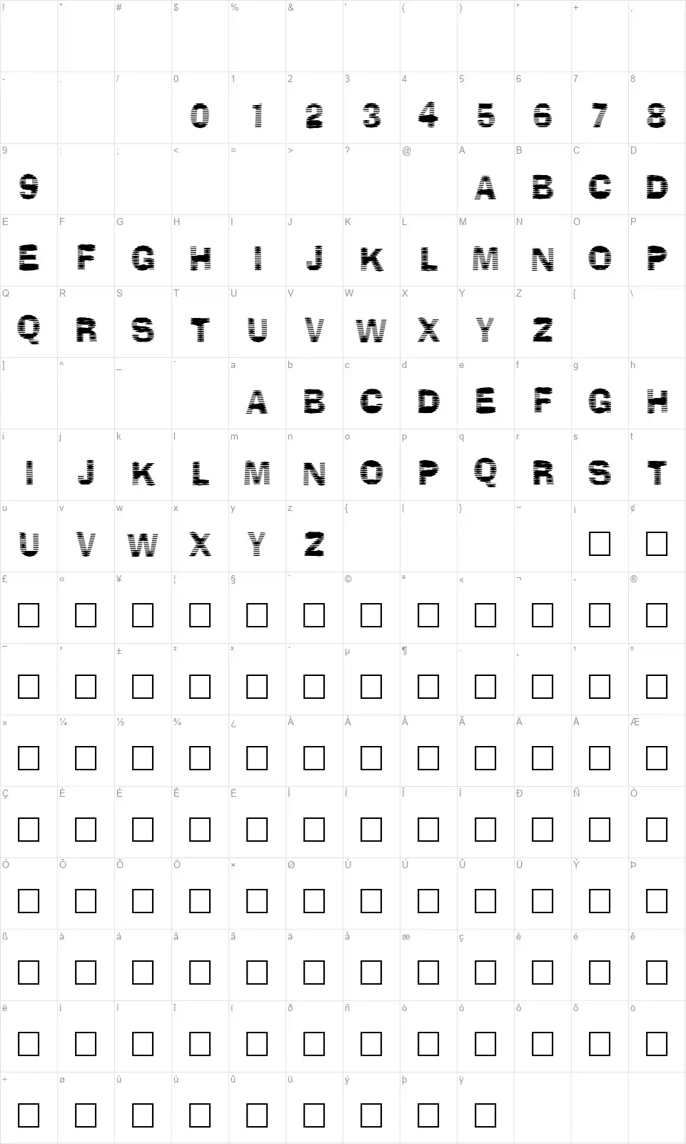 Stackzfont character map
