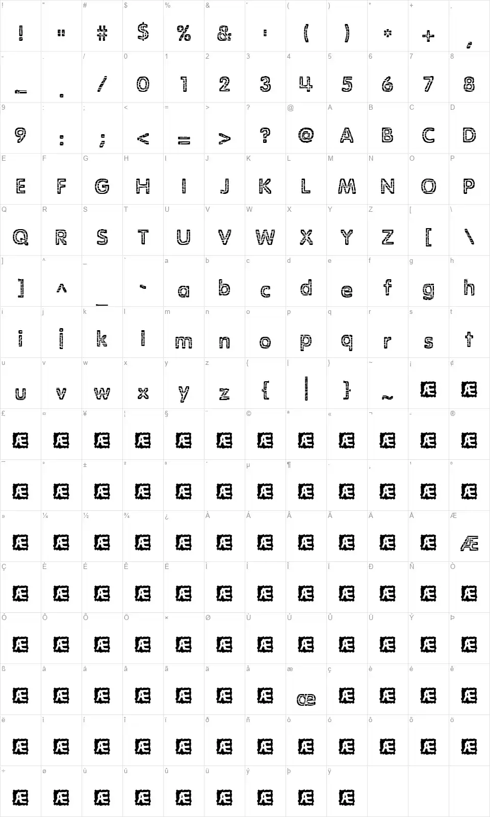 Stagnation BRKfont character map