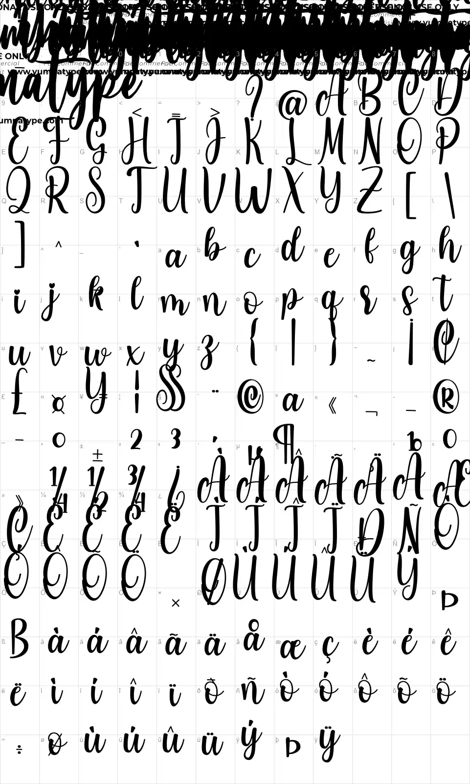 Standing Miraclefont character map
