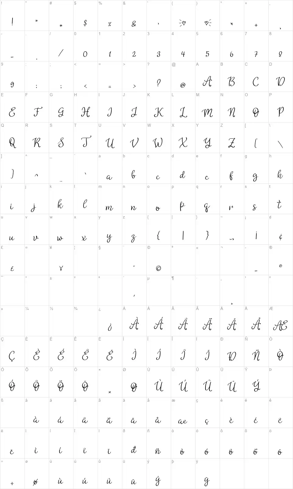 Star Lovefont character map