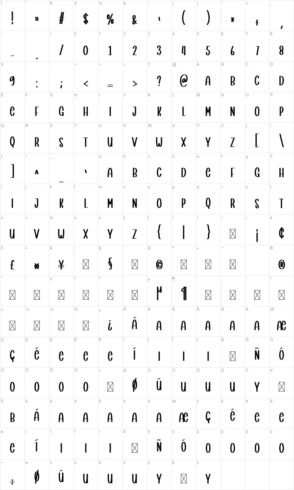 Stayworkfont character map