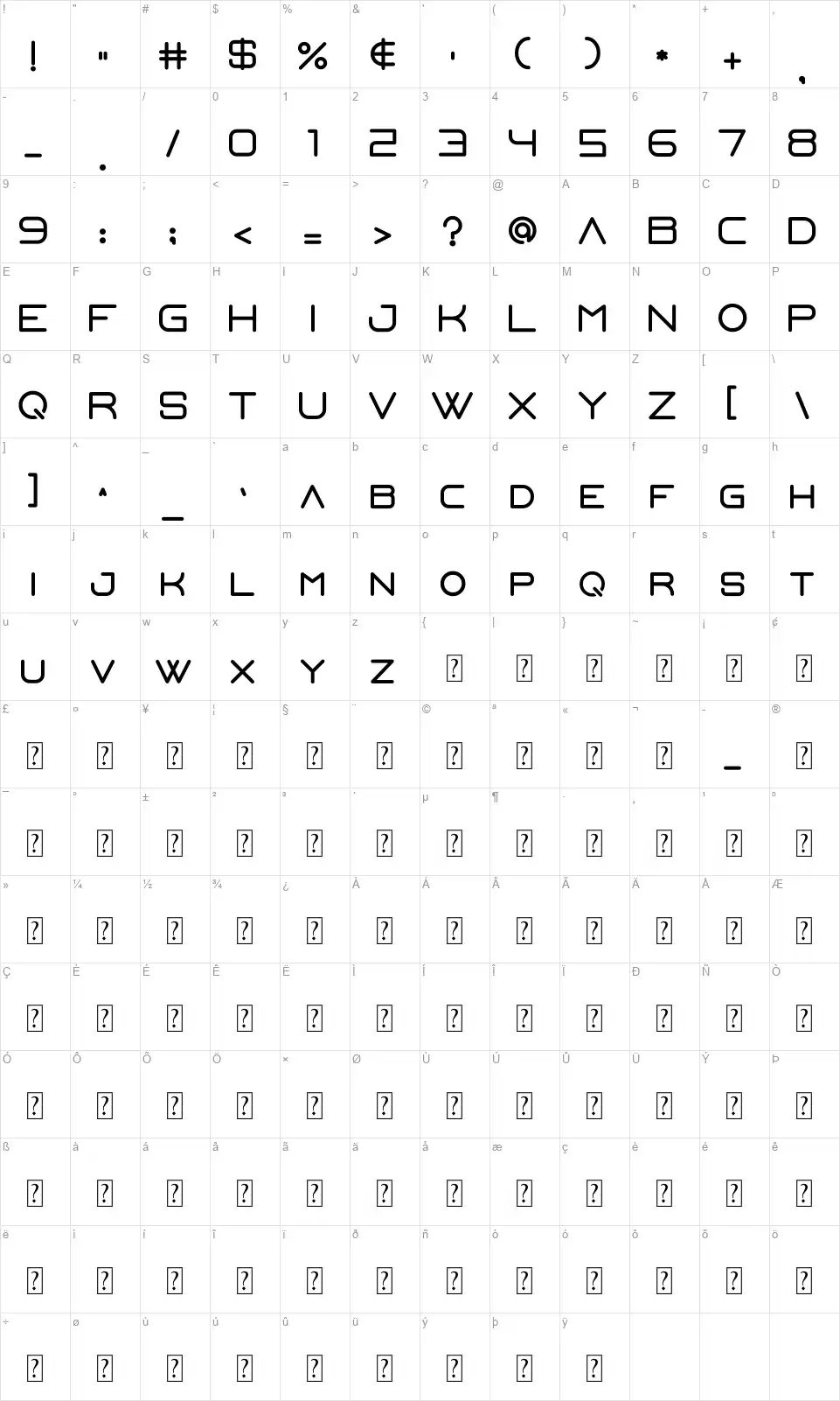 Steelrfont character map