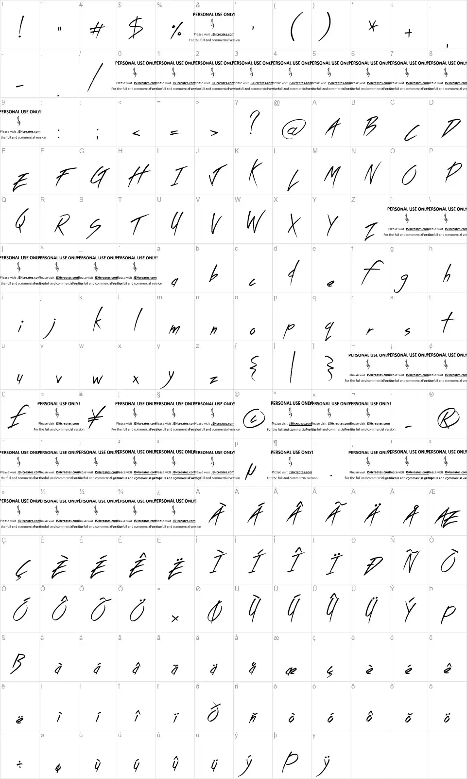 Sticky Popsfont character map
