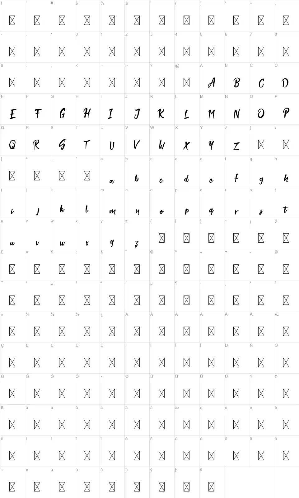 Stokytfont character map