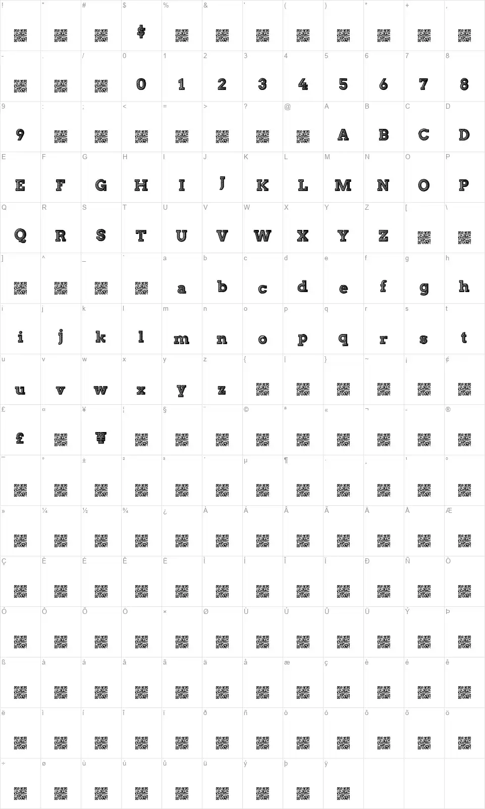 Stripe Attackfont character map