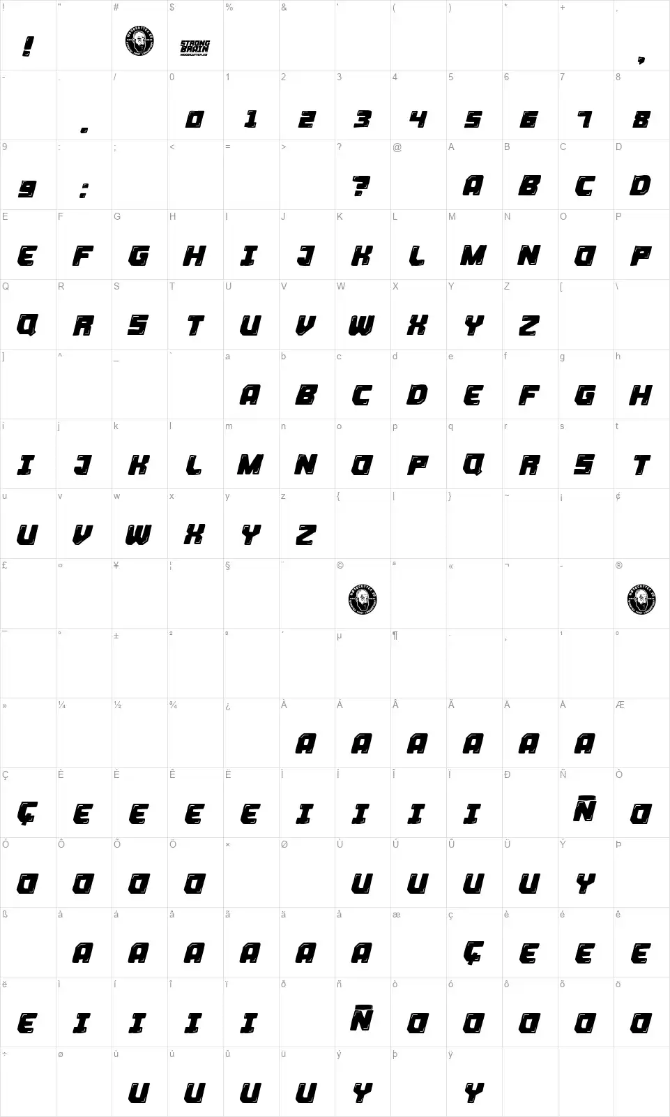 Strong Brainfont character map