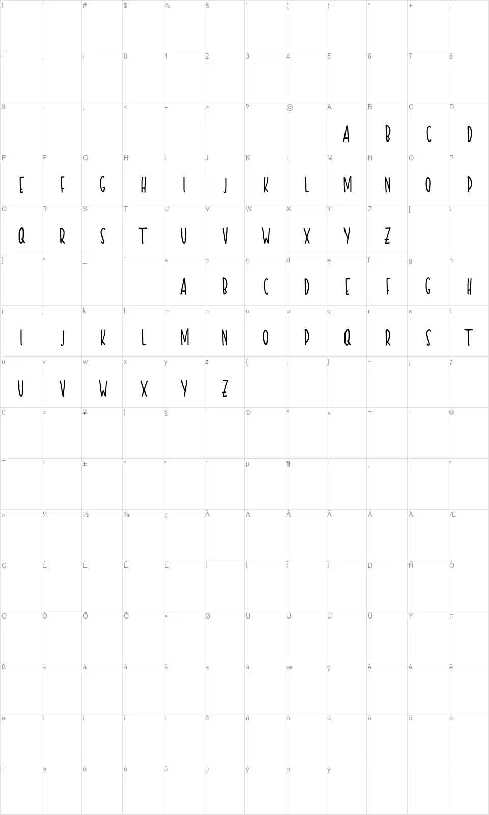 Summer Morningsfont character map