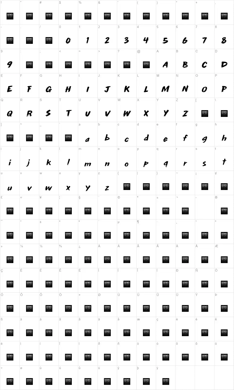 Sun Rayfont character map