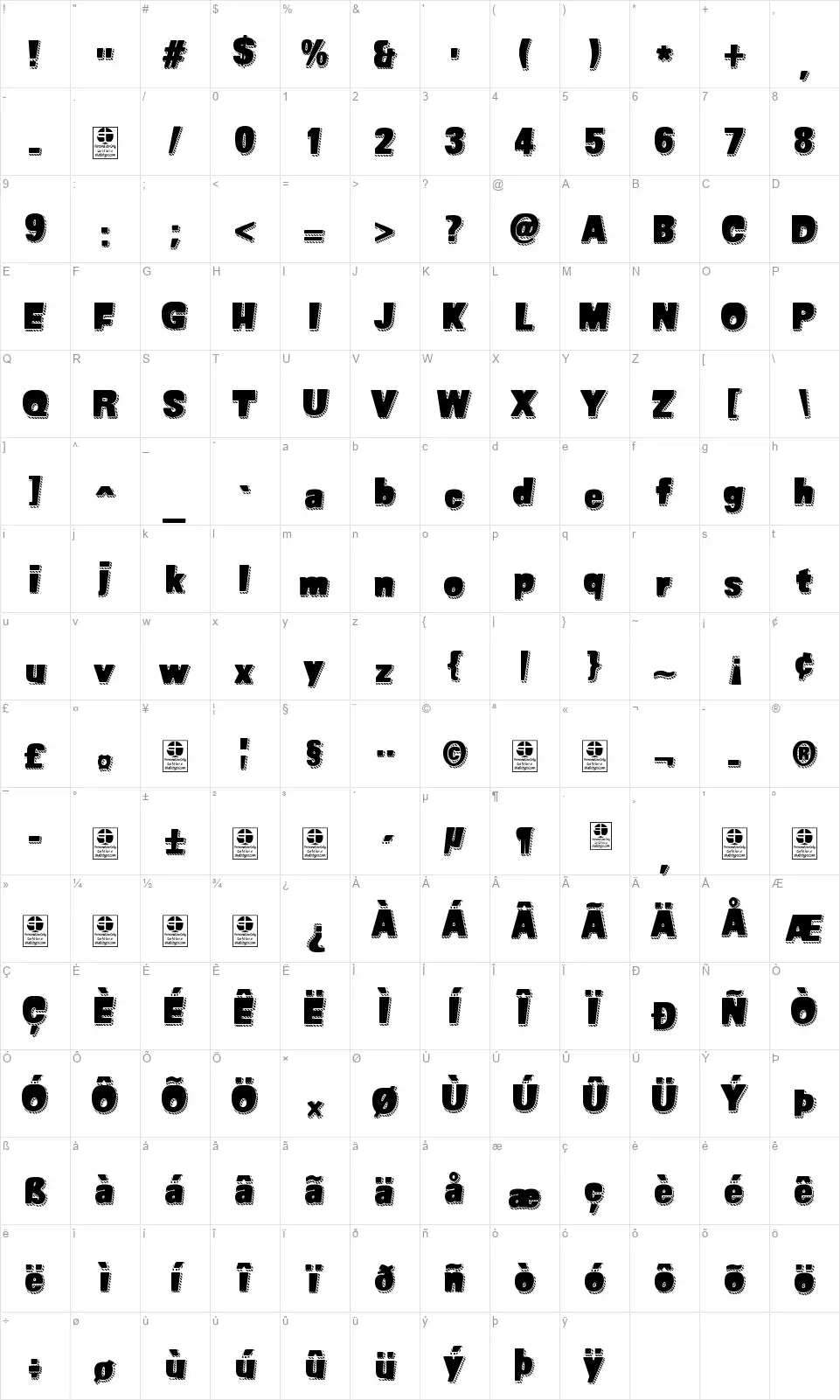 Super Sevenfont character map
