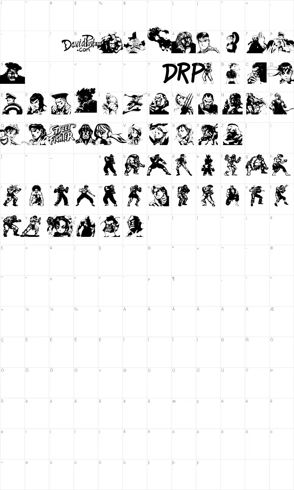 Super Street Fighter Hyper Fontingfont character map