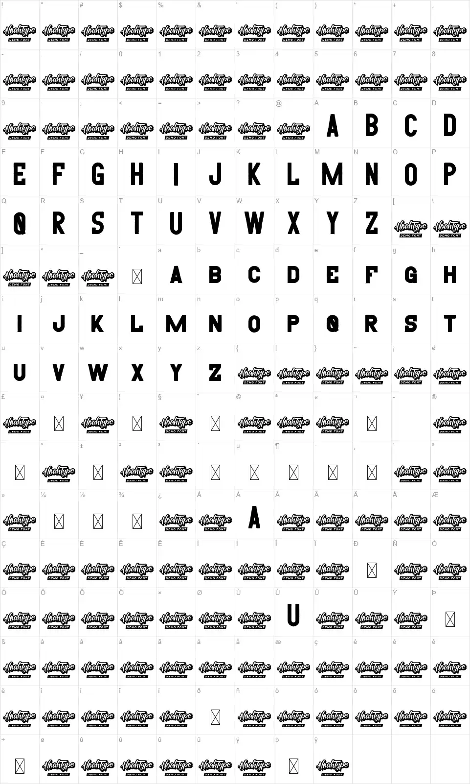 Sweetzyfont character map