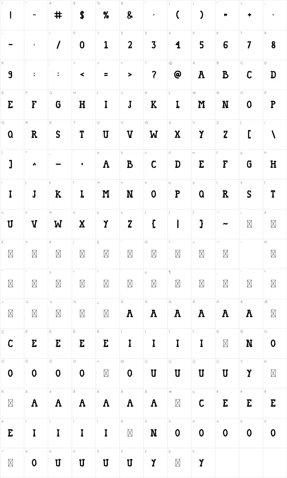 Tacoday Mapa de caracteres Tacodayfont character map
