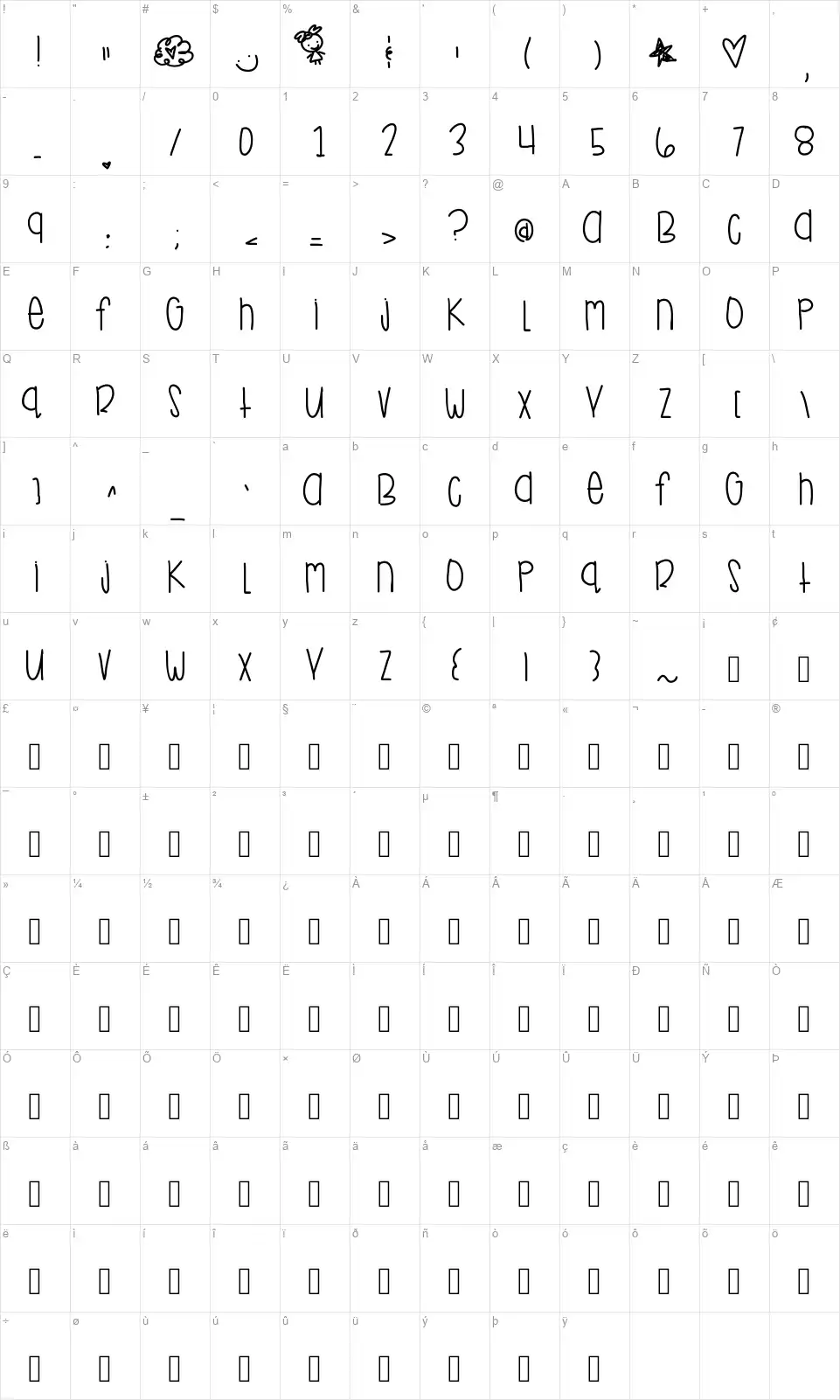 Take Me Away Babefont character map