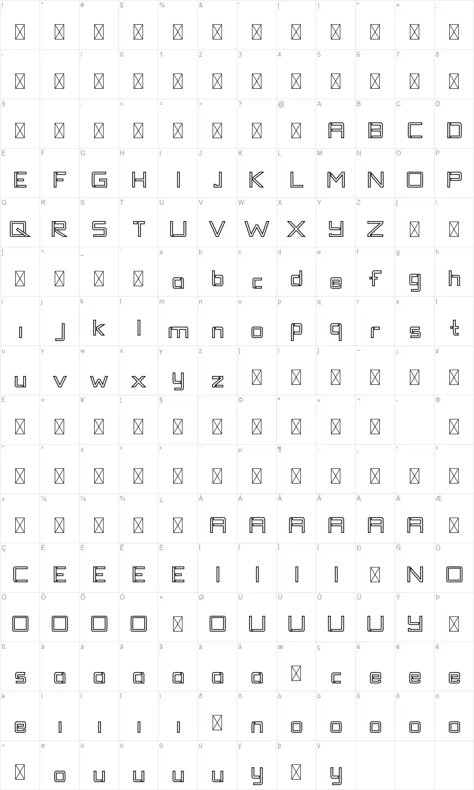 Tantrafont character map