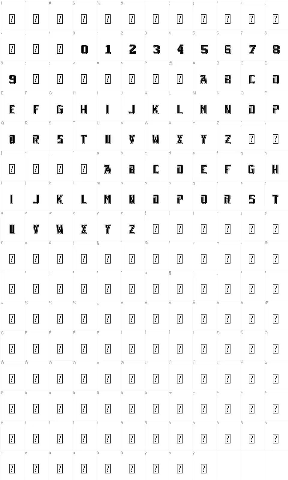 TBL Vintagefont character map