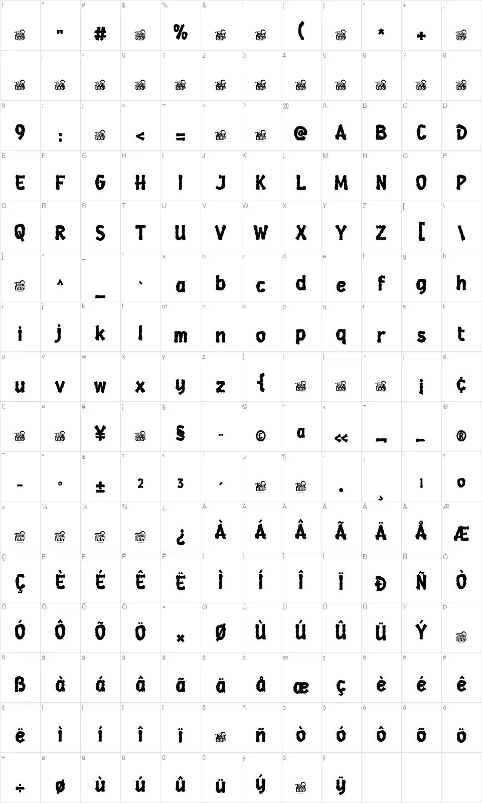 Telonk Qanterfont character map