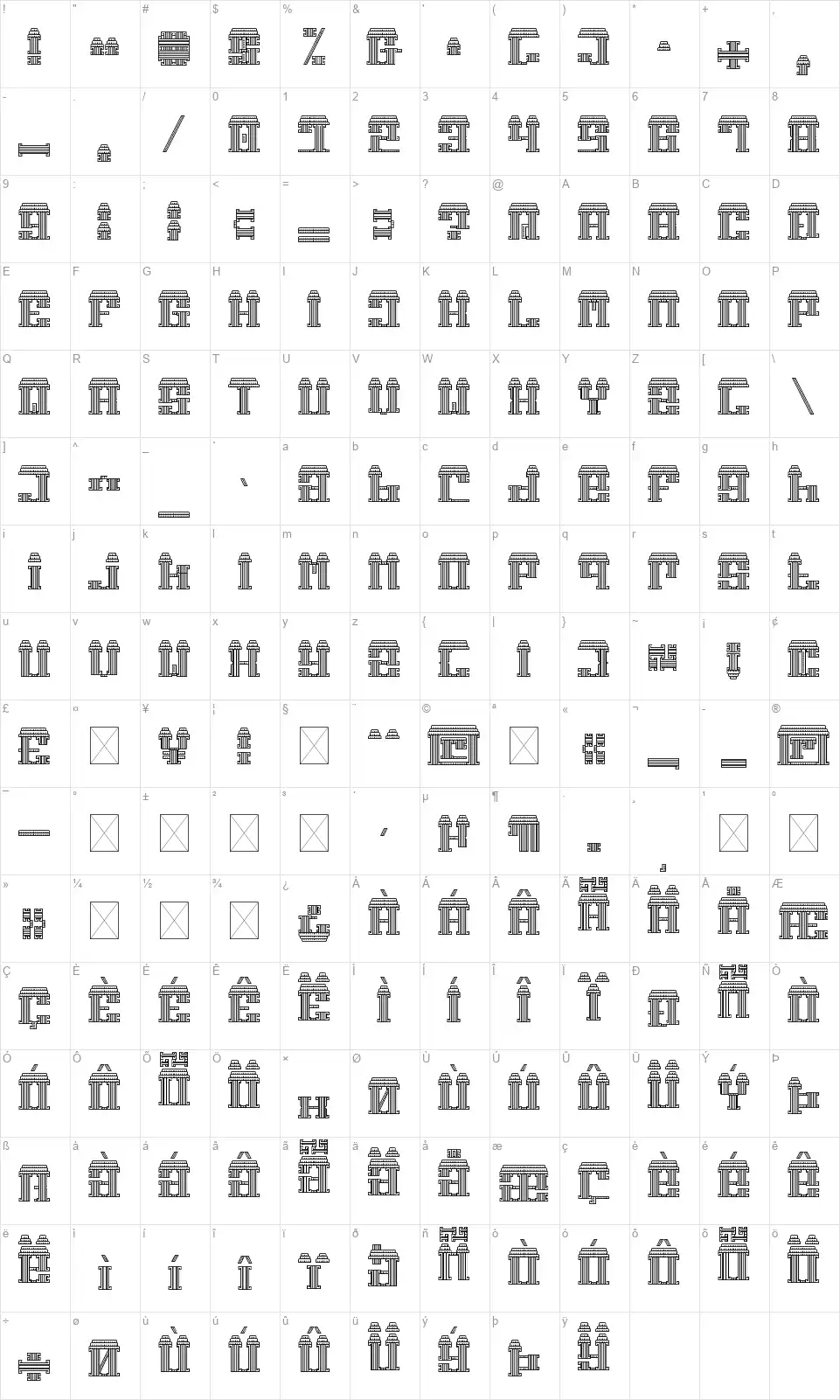 Temple of Gongfont character map