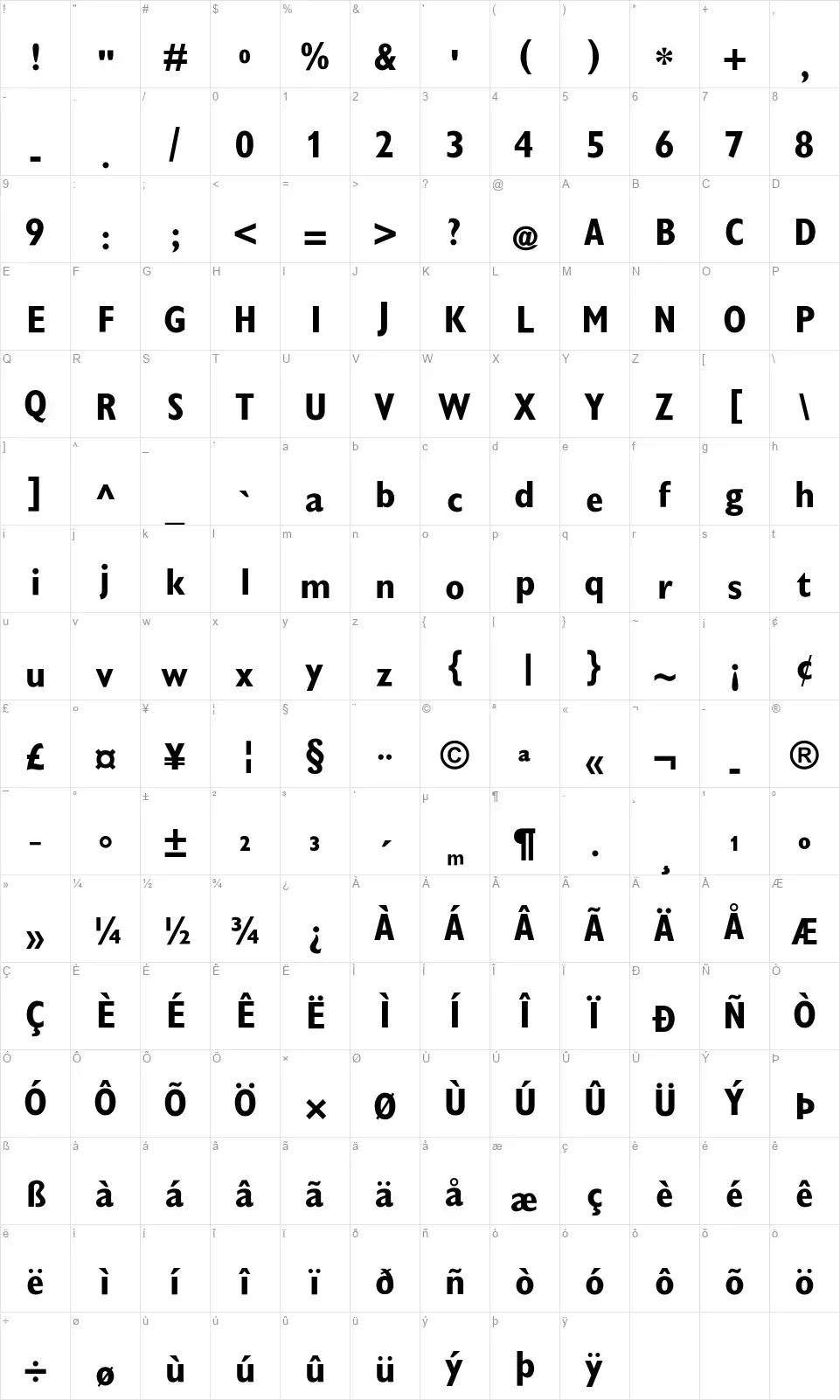TGL 12096.01font character map