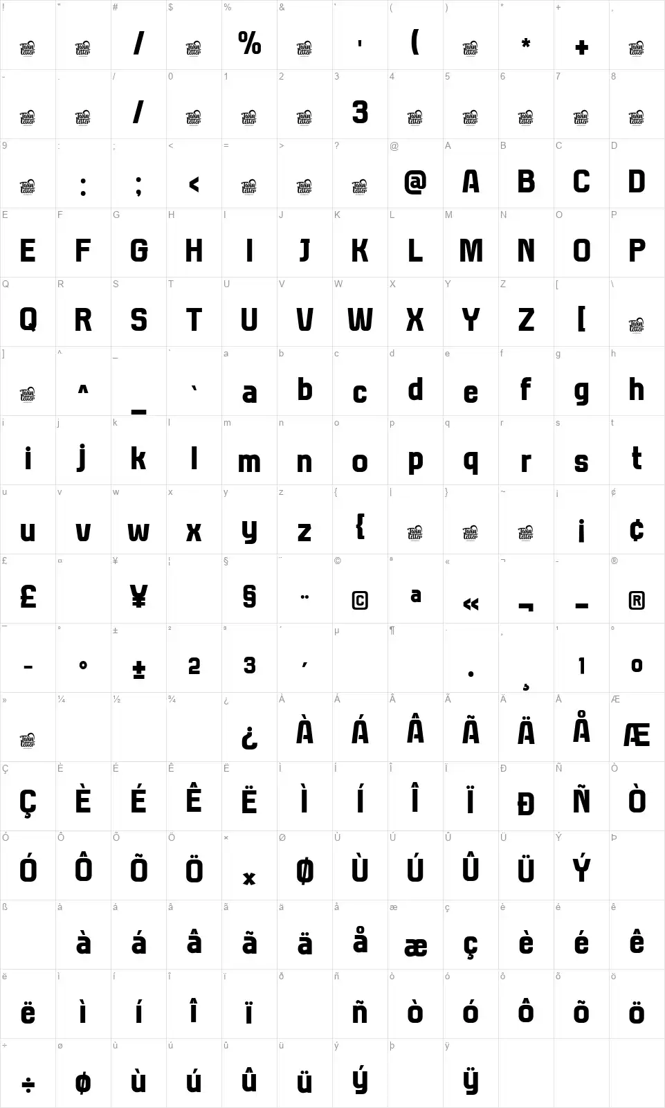 Thaber Blads Mapa de caracteres Thaber Bladsfont character map