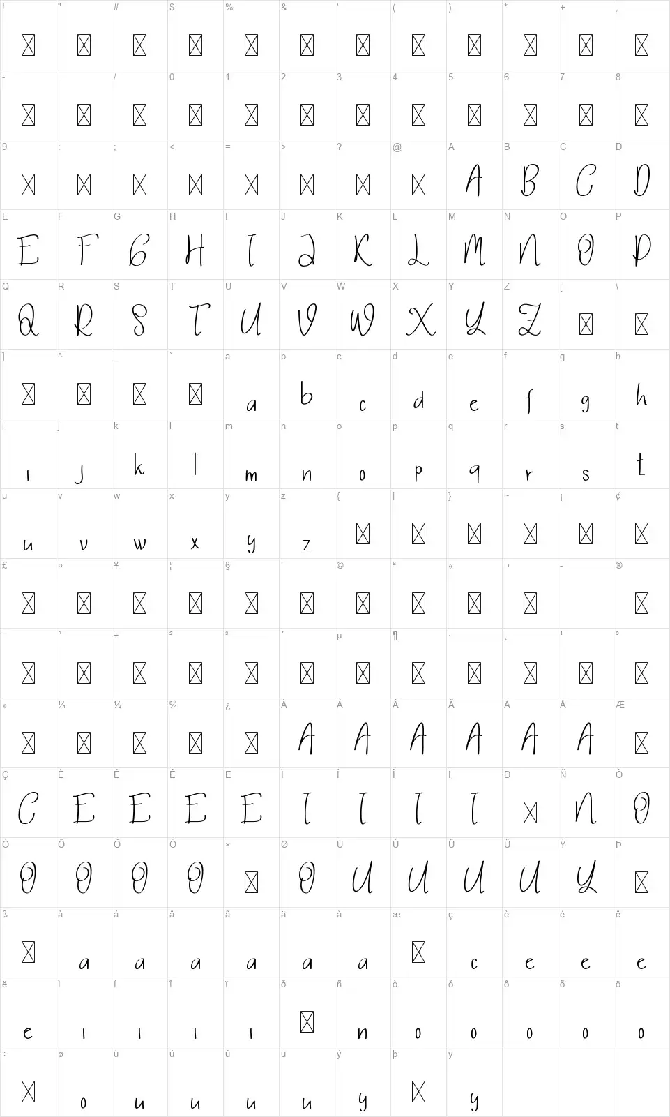 Thalia Hillaryfont character map