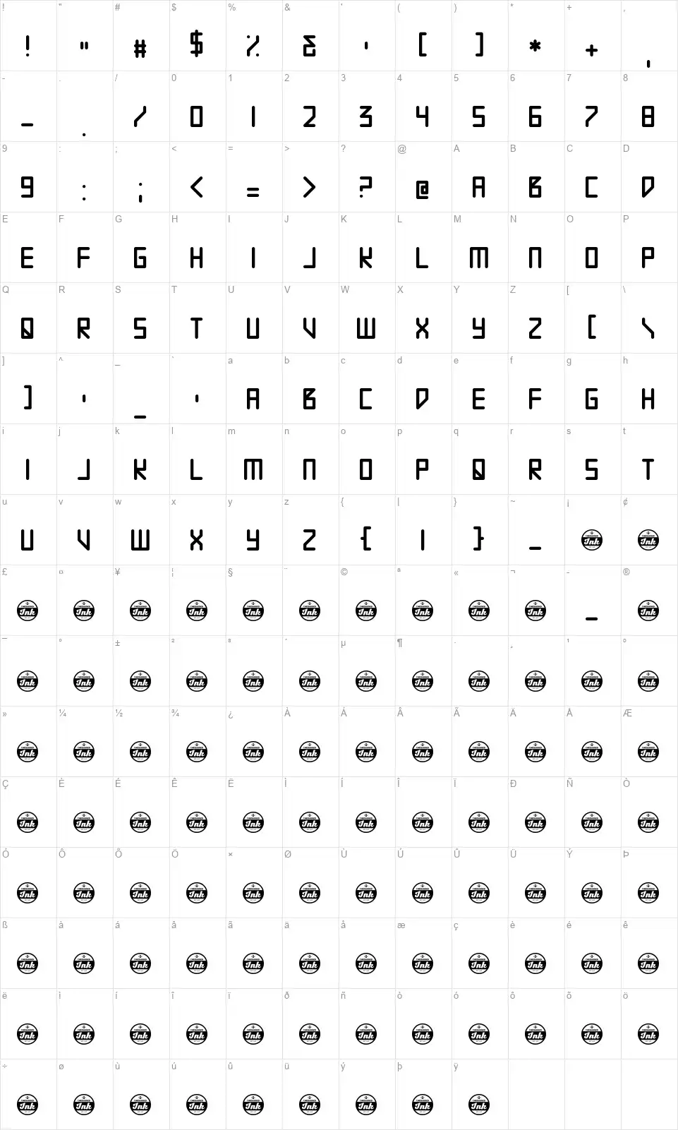 The Citadelsfont character map