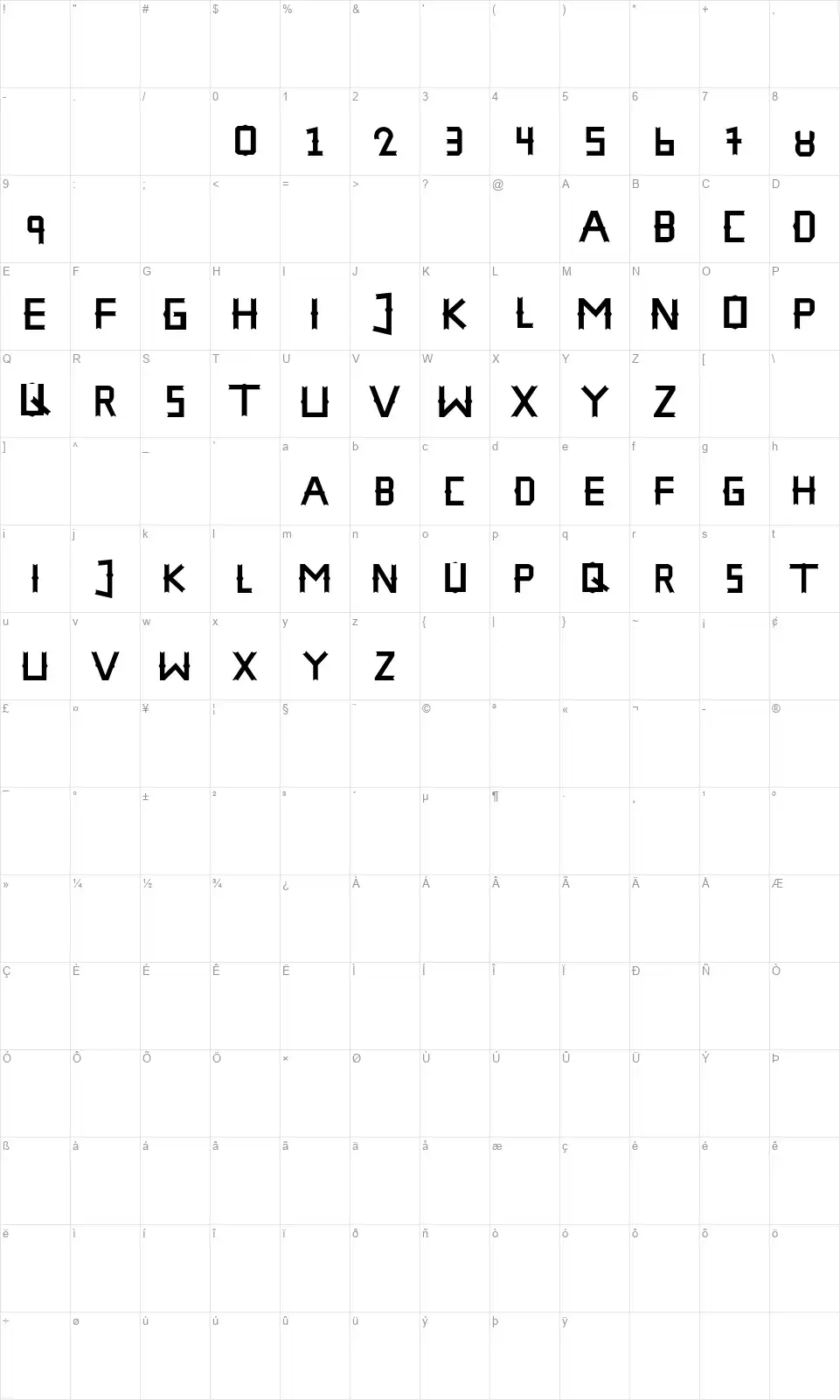 The Hamphafont character map