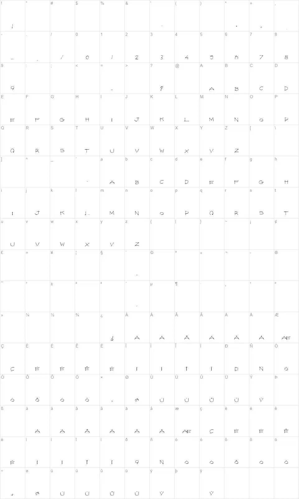 The Hundred Kingfont character map