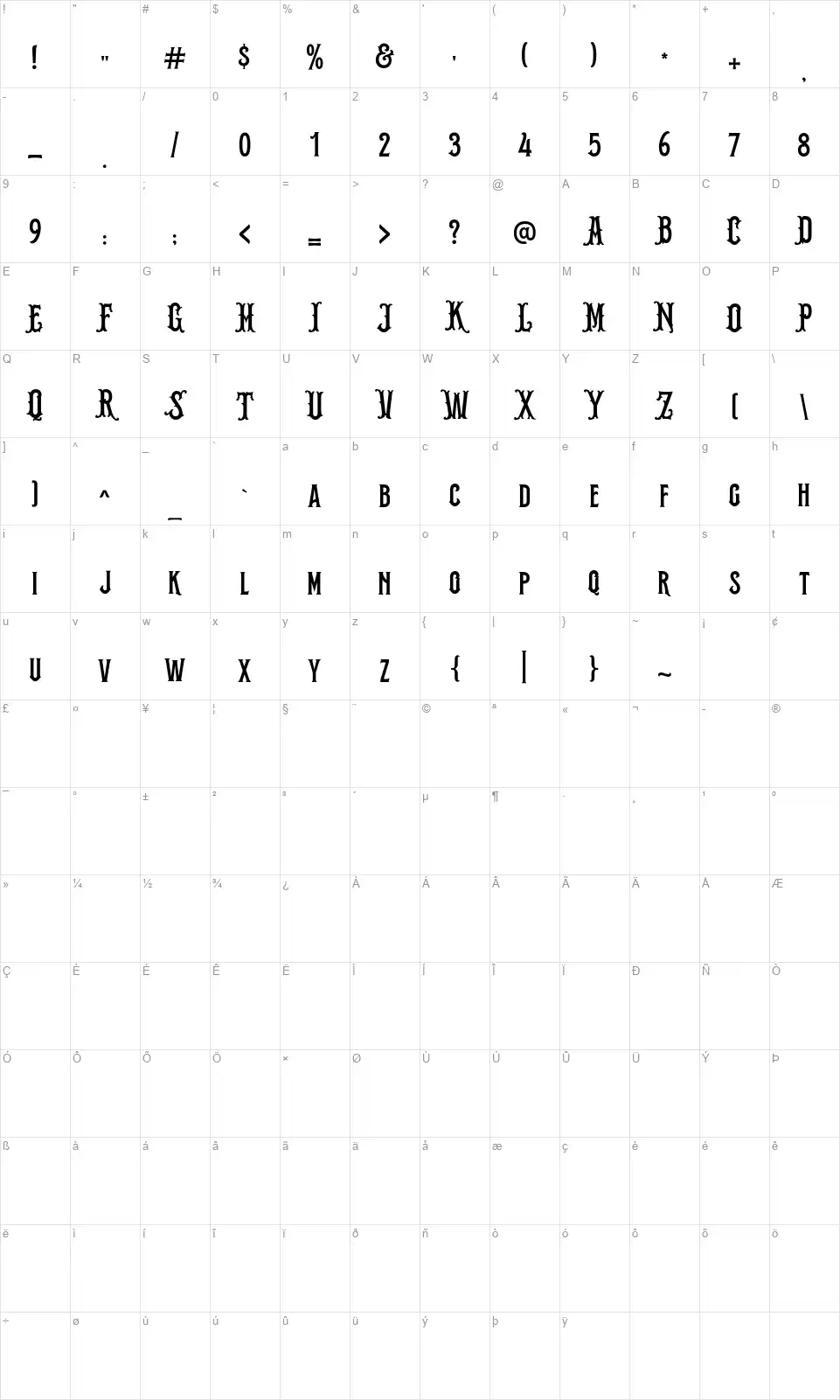 The Morshinefont character map