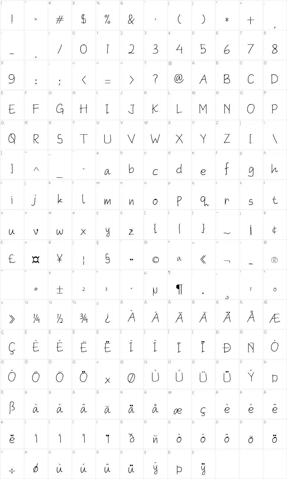 The Ninth Valleyfont character map