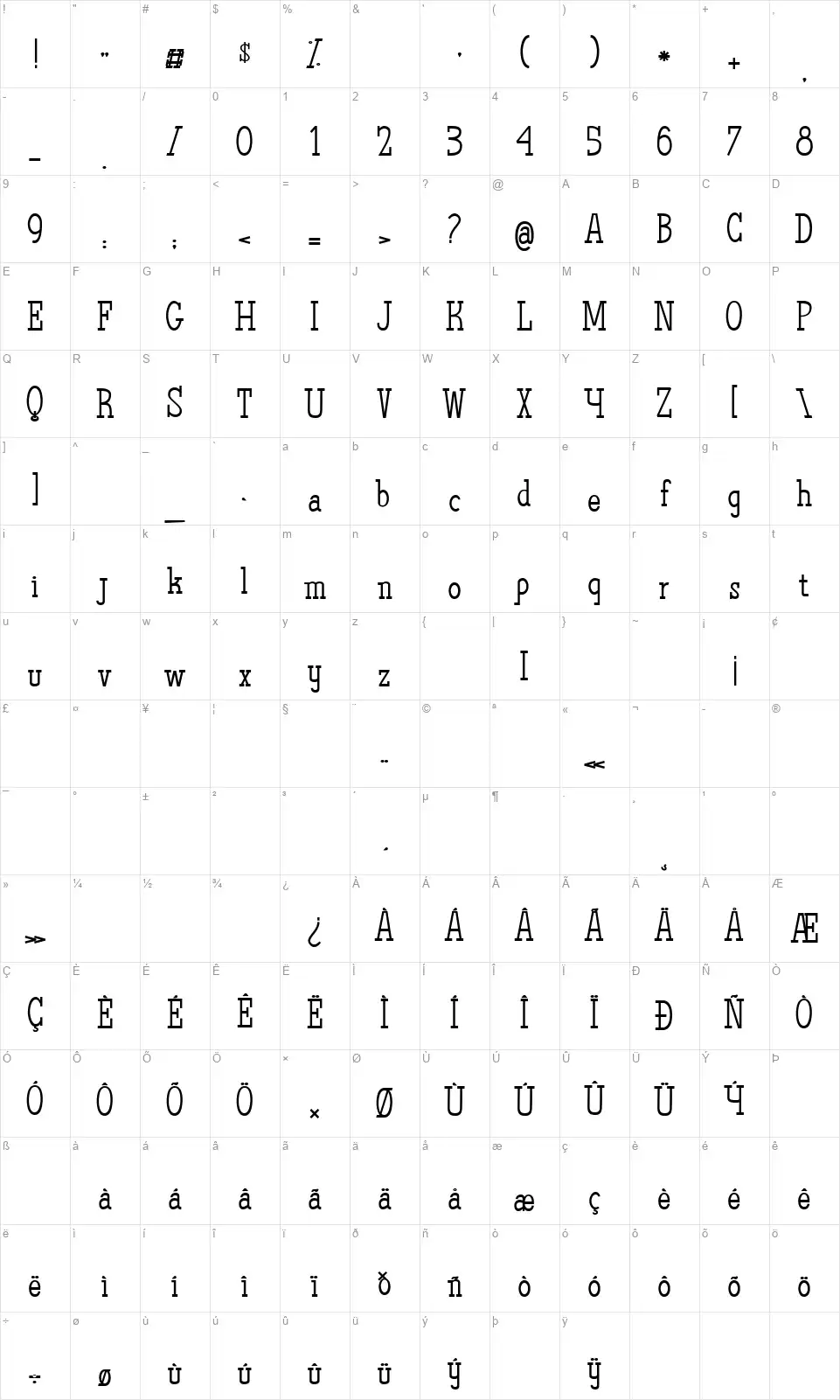 The Quest of Discoveriesfont character map