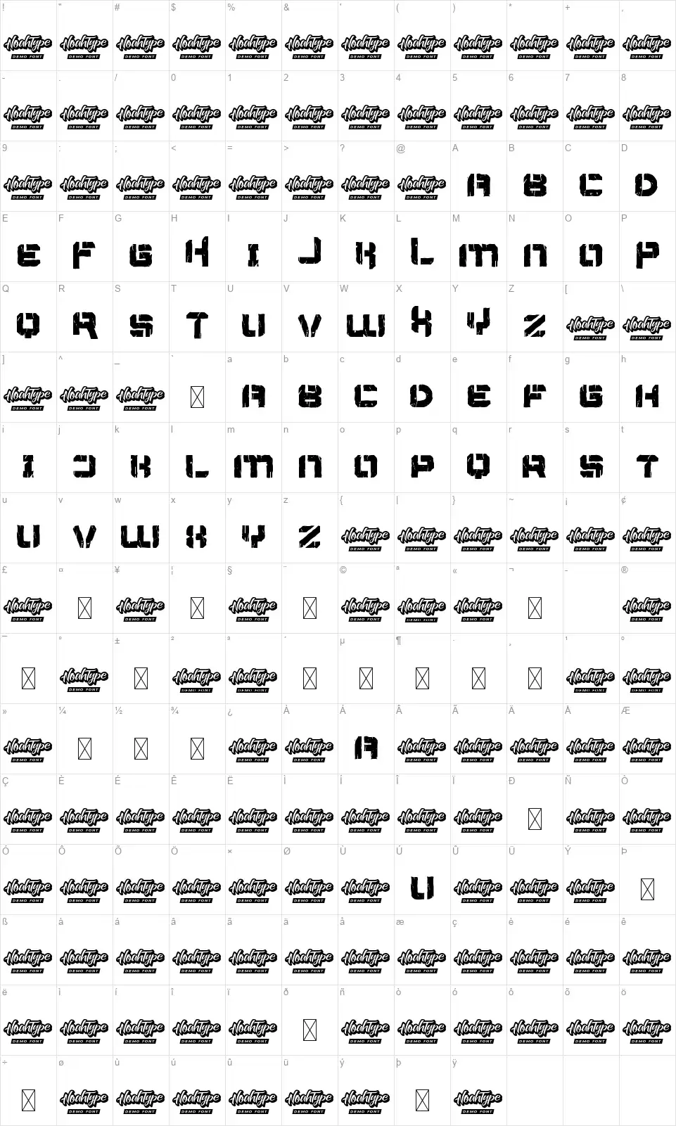 Thermal War Displayfont character map