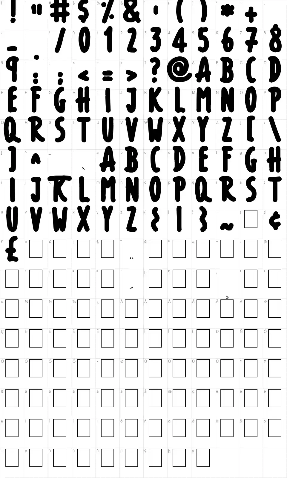 Thick Marker Tallsfont character map