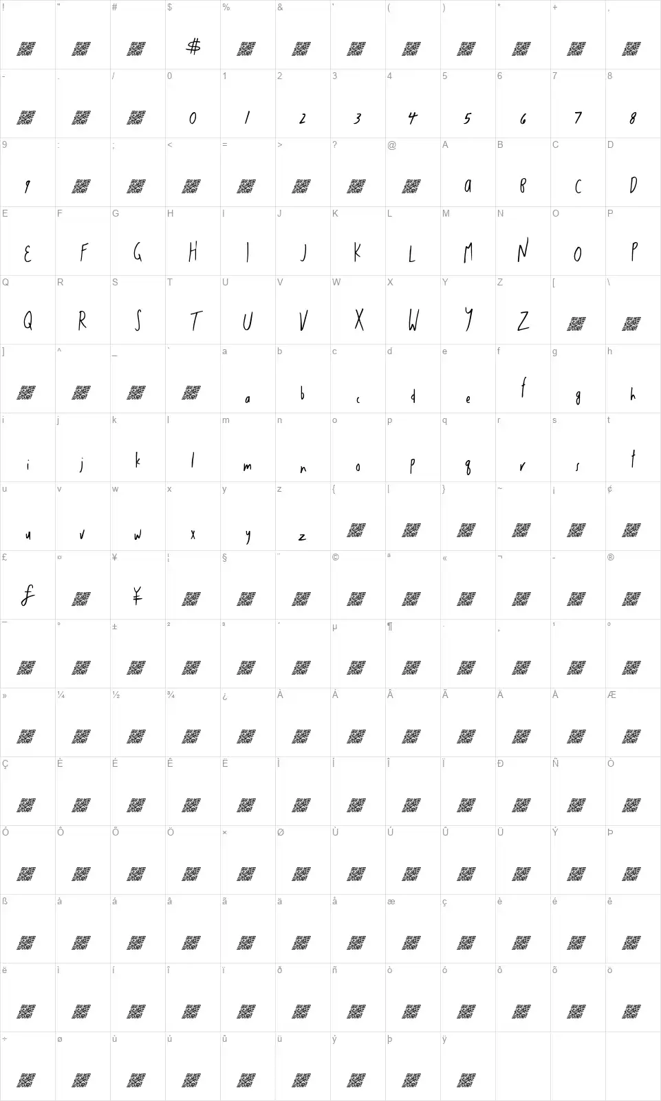Think Lightfont character map