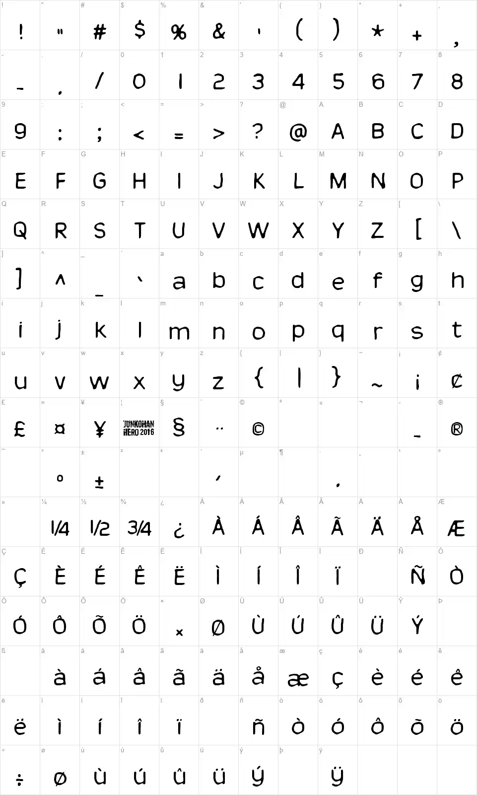 This is nu jazzfont character map