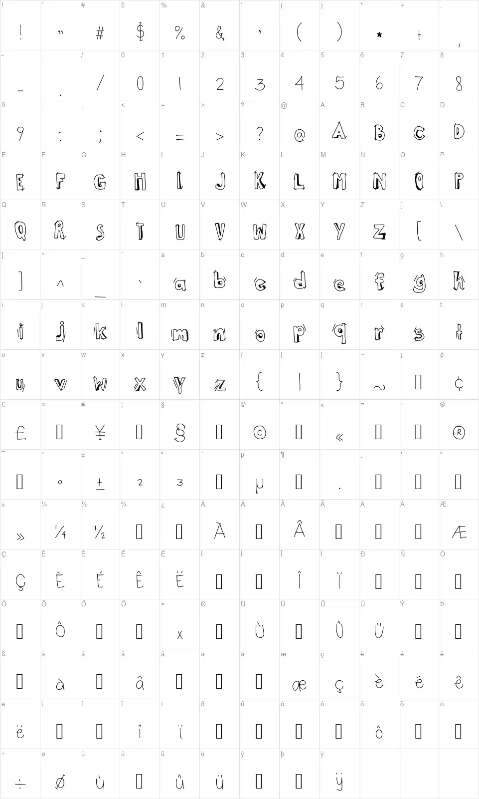 This Way Upfont character map