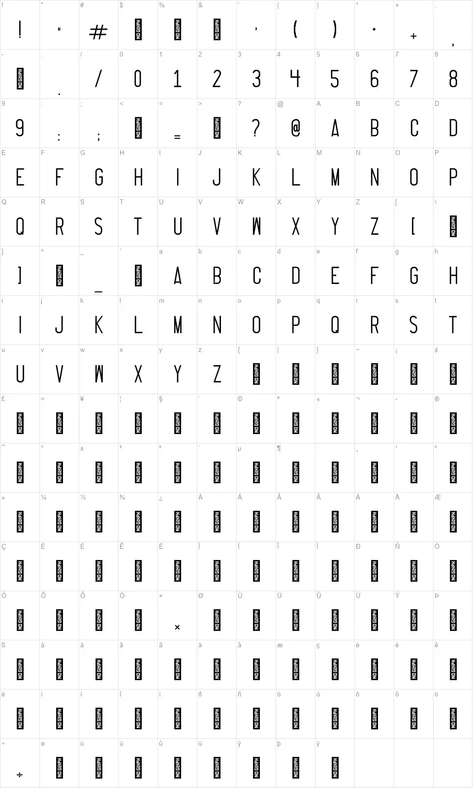 Thrusterfont character map
